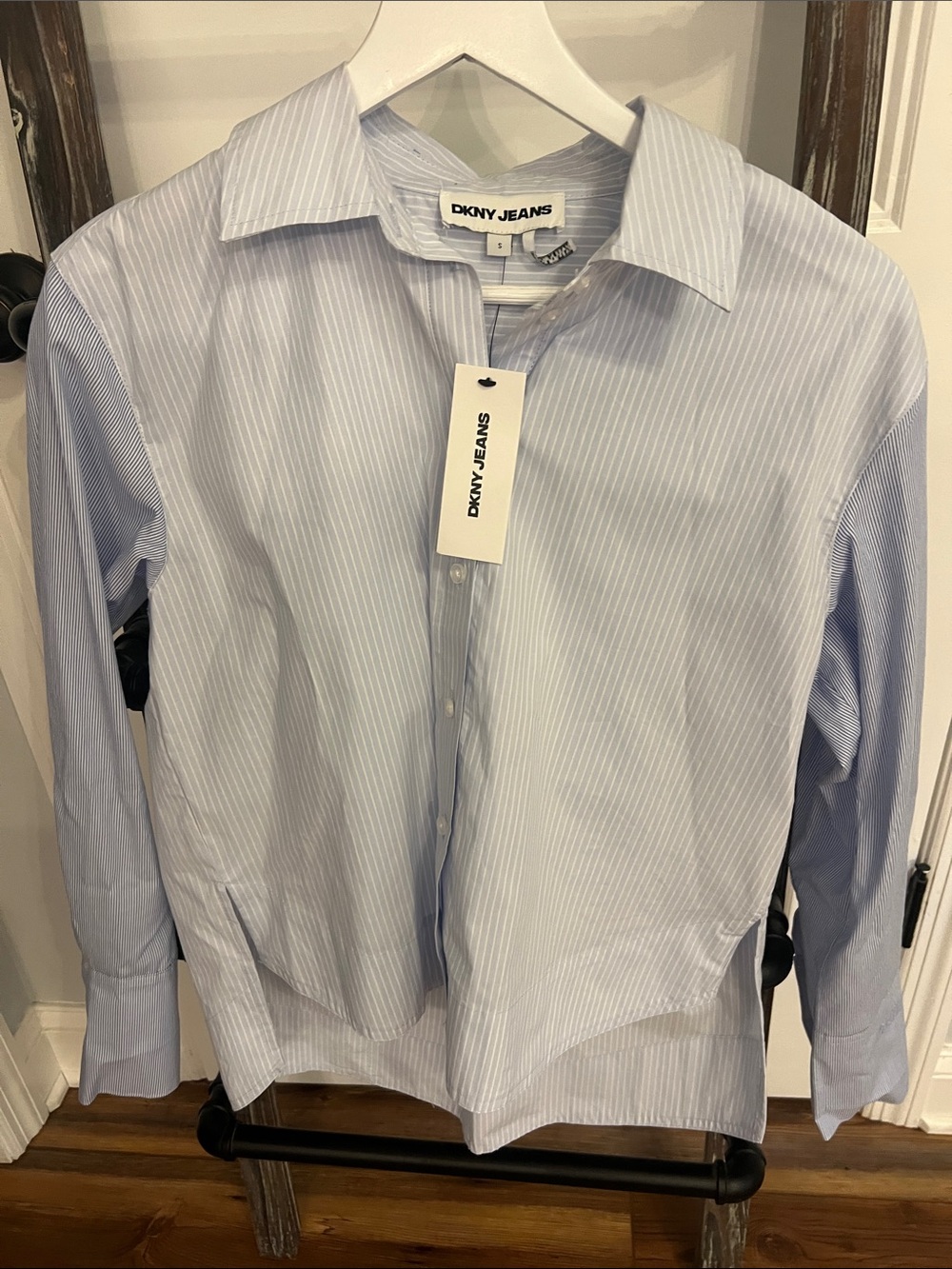 DKNY Light Blue & White Pinstripe Button-Down Shirt